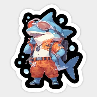 Funny Anime Shark Scuba Diver Sticker